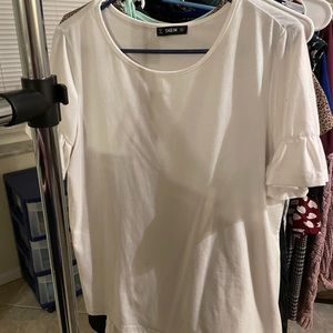 White Ruffle Sleeve Cotton Tee